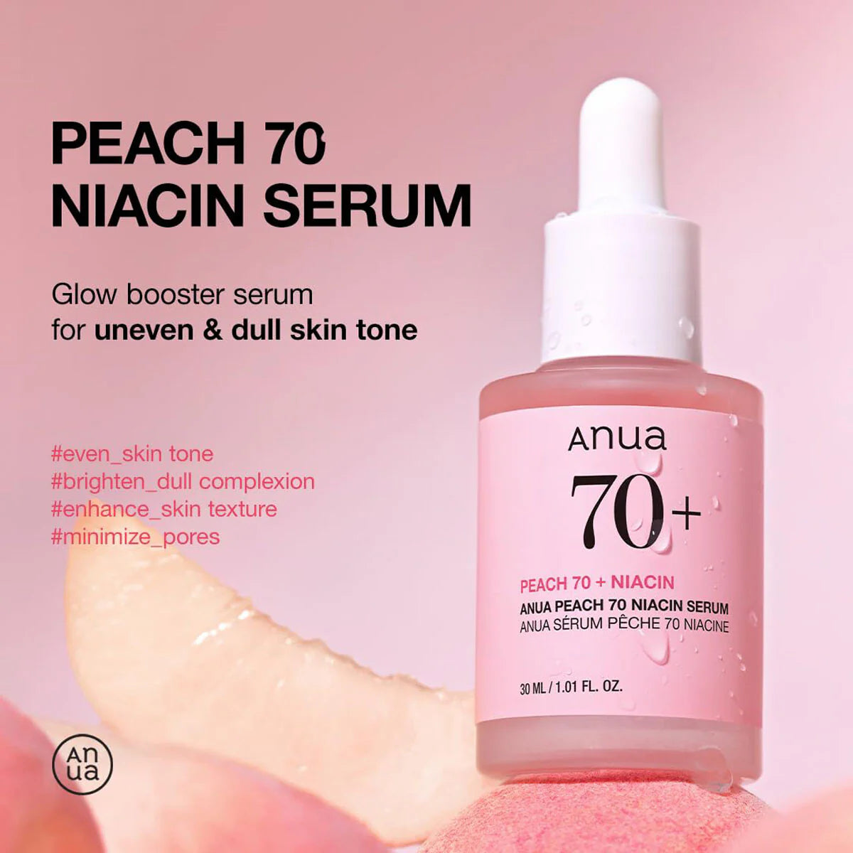 ANUA Peach 70% Niacinamide Serum 30ml – Brightening Serum